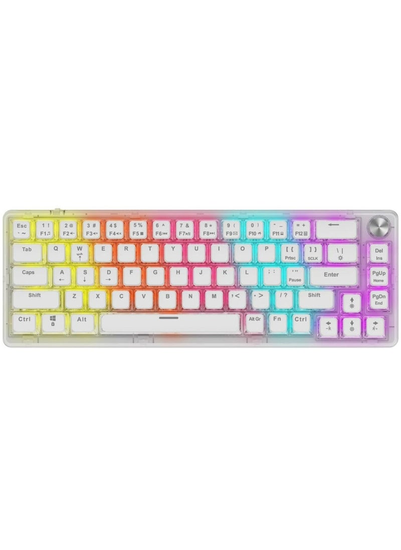 porodo Gaming Pudding Keycaps Transparent Mechanical Keyboard Multi-Function Rotary Knob With 67 English + Arabic Keys, 50+ Million Clicks Lifespan, 1.5-Meter PVC USB - Transparent  - Image 2