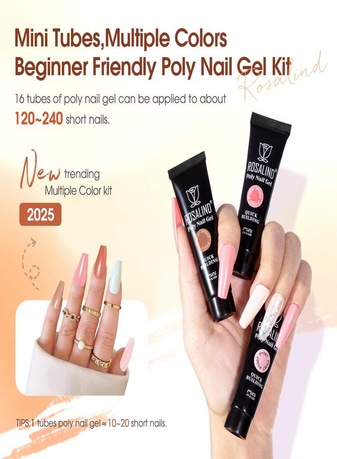 Rosalind طقم جل الأظافر بولي من روزاليند - 16 لون + طقم ملحقات فن الأظافر باللون الأبيض والبني طقم جل الأظافر الشفاف والنيود طقم البداية مع محلول الانزلاق طقم جل تمديد الأظافر باللون الوردي النيود مع مصباح UV صغير - Image 3