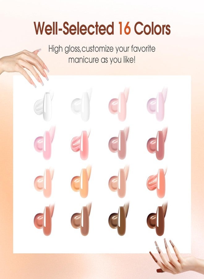 Rosalind طقم جل الأظافر بولي من روزاليند - 16 لون + طقم ملحقات فن الأظافر باللون الأبيض والبني طقم جل الأظافر الشفاف والنيود طقم البداية مع محلول الانزلاق طقم جل تمديد الأظافر باللون الوردي النيود مع مصباح UV صغير - Image 2