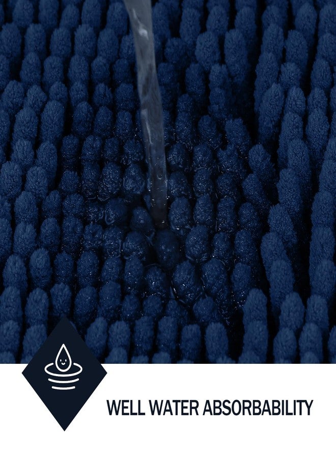LINLA Bathroom Rugs Sets 2 Piece, Absorbent Soft Chenille Bath Mat, Non-Slip,Quick Dry, Washable, Carpet Mats for Floor, Tub and Shower, 32" x 20"/24" x 17", Navy Blue - Image 3