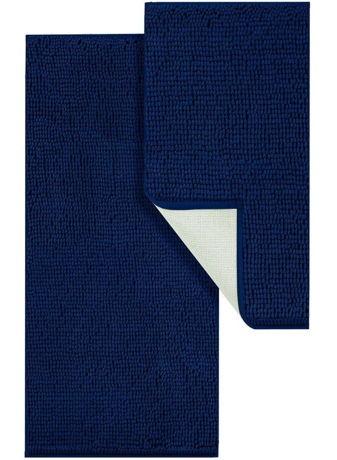 LINLA Bathroom Rugs Sets 2 Piece, Absorbent Soft Chenille Bath Mat, Non-Slip,Quick Dry, Washable, Carpet Mats for Floor, Tub and Shower, 32" x 20"/24" x 17", Navy Blue - Image 1