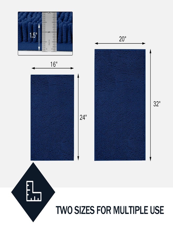 LINLA Bathroom Rugs Sets 2 Piece, Absorbent Soft Chenille Bath Mat, Non-Slip,Quick Dry, Washable, Carpet Mats for Floor, Tub and Shower, 32" x 20"/24" x 17", Navy Blue - Image 2