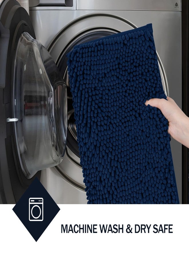 LINLA Bathroom Rugs Sets 2 Piece, Absorbent Soft Chenille Bath Mat, Non-Slip,Quick Dry, Washable, Carpet Mats for Floor, Tub and Shower, 32" x 20"/24" x 17", Navy Blue - Image 5