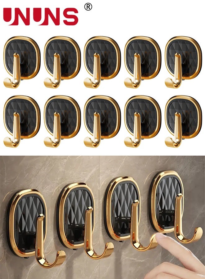 UNUNS Wall Hook,10pcs Wall-Mounted Coat Hooks,Wall Hanger Hooks,Self Adhesive Hooks for Kitchen Bathroom for Hanging Towel Coat Clothes Hat Bag Keys Entryway Organizer,Golden-Black - Image 1