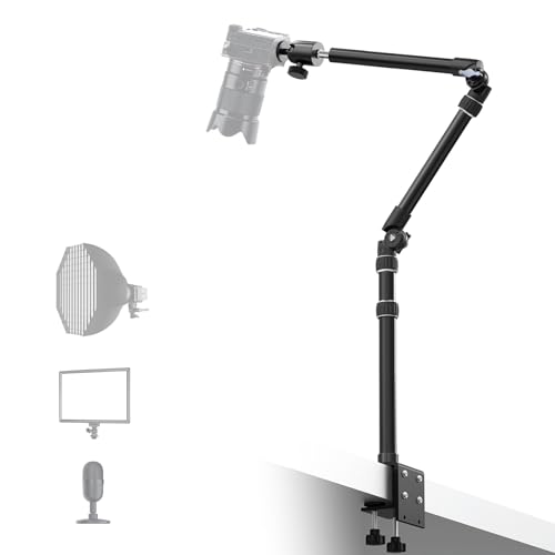RAUBAY 【All Metal】RAUBAY Desktop Magic Arm, Overhead Camera Desk Mount, Table Light Stand with 1/4“ Ball Head, 3/8" & 5/8" Adapter, C Clamp, Retractable Boom Arm for DSLR, Webcam, Microphone, Projector DMA01 - Image 1
