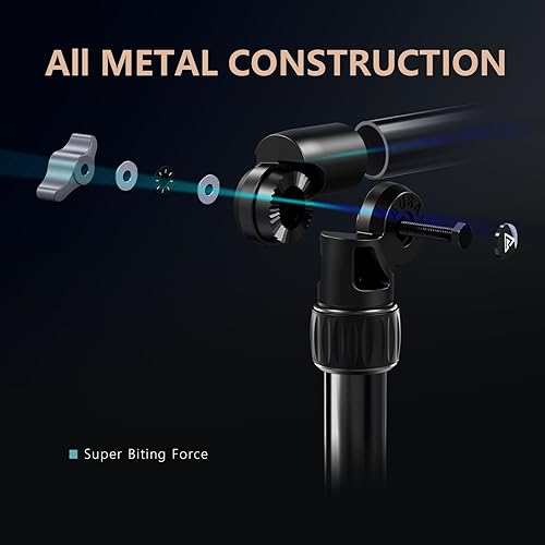 RAUBAY 【All Metal】RAUBAY Desktop Magic Arm, Overhead Camera Desk Mount, Table Light Stand with 1/4“ Ball Head, 3/8" & 5/8" Adapter, C Clamp, Retractable Boom Arm for DSLR, Webcam, Microphone, Projector DMA01 - Image 3