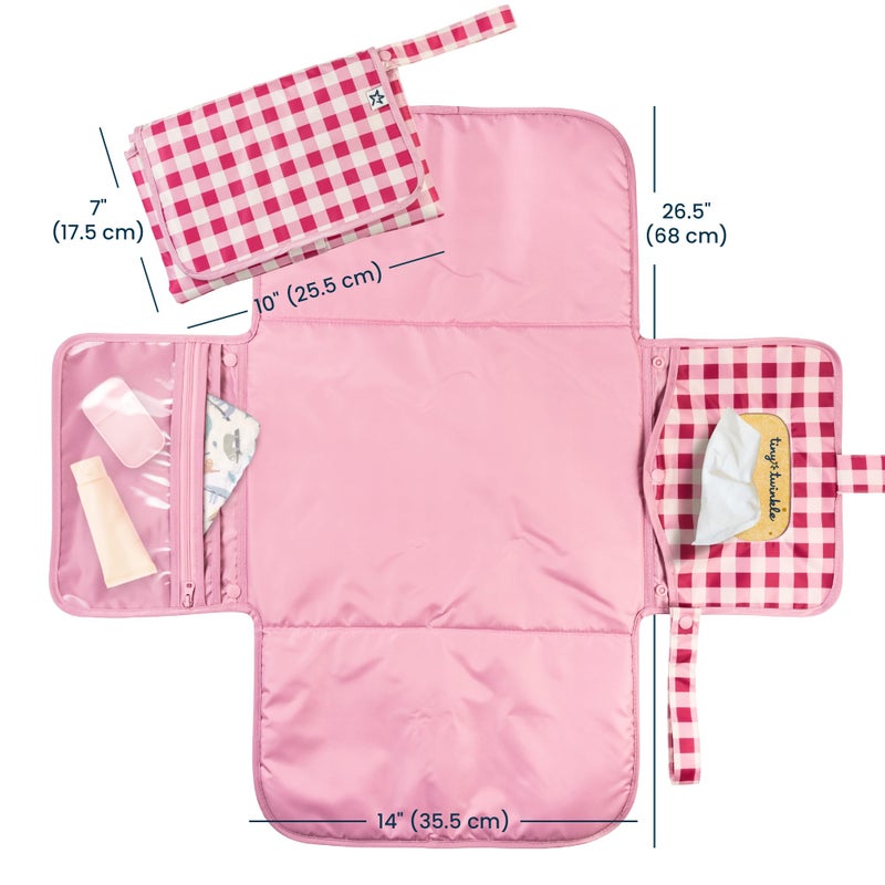 Tiny Twinkle Portable Diaper Changing Pad | Waterproof, Wipeable & Compact Baby Changing Pad for Travel | Smart Wipes Pocket & Organized Storage| Newborn Shower Gift (Raspberry Gingham) - Image 3