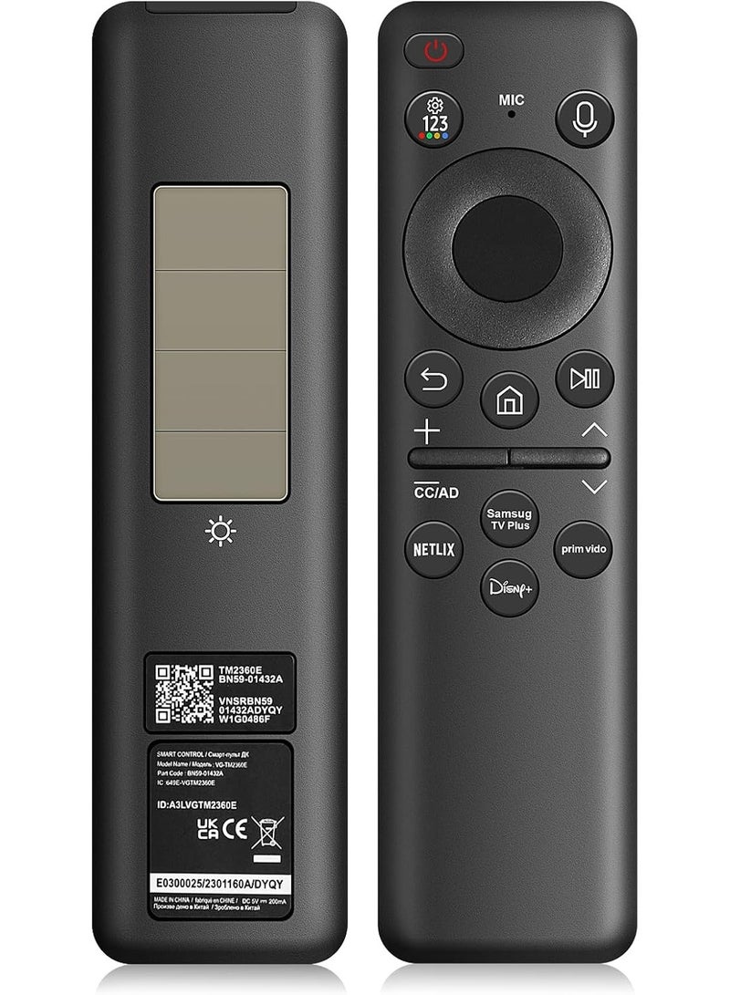 BN59-01432A Solar Voice Remote Control Replacement for Samsung Smart TVs with Bluetooth and Rechargeable Solar Cell. Compatible with Samsung Neo QLED, S90D, Smart 8K HDR Ultra HD TVs and VG-TM2360E 2023 models. Elegant Black Design. - Image 1