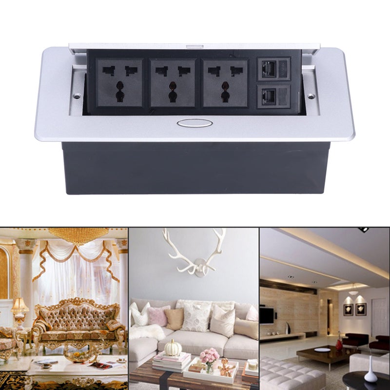 Floor Electrical Socket Embedded 3 Hole Outlet with Computer Telephone Interface 250V 13A - Image 3