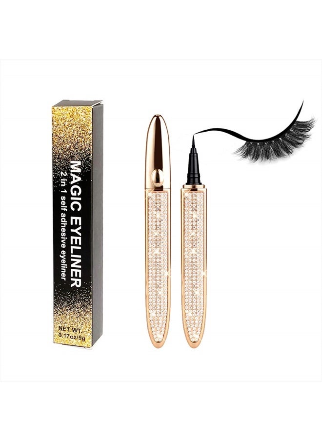 LETGO 2021 Upgraded Self-adhesive Eyeliner,2 in 1 Eye Liner Pen Diamond Bling Glitter Liquid Eyeliner No Glue, Non Magnetic, Eye Liner for Eye Makeup and Wear Normal False Eyelashes (Queen Gold)  - Image 1