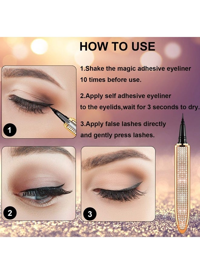 LETGO 2021 Upgraded Self-adhesive Eyeliner,2 in 1 Eye Liner Pen Diamond Bling Glitter Liquid Eyeliner No Glue, Non Magnetic, Eye Liner for Eye Makeup and Wear Normal False Eyelashes (Queen Gold)  - Image 2