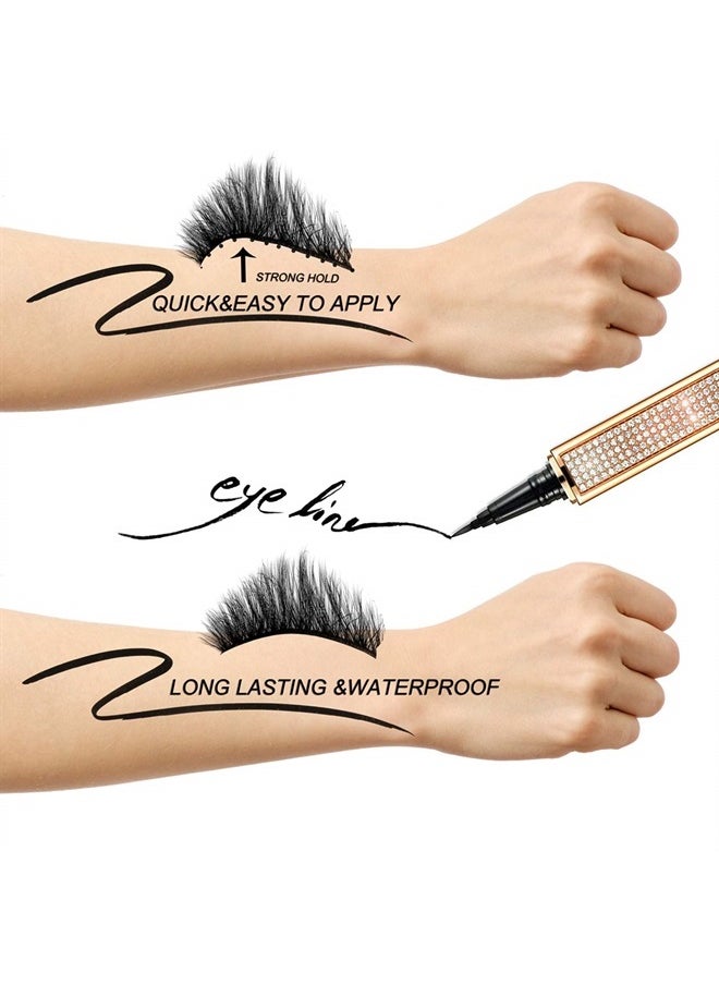 LETGO 2021 Upgraded Self-adhesive Eyeliner,2 in 1 Eye Liner Pen Diamond Bling Glitter Liquid Eyeliner No Glue, Non Magnetic, Eye Liner for Eye Makeup and Wear Normal False Eyelashes (Queen Gold)  - Image 3