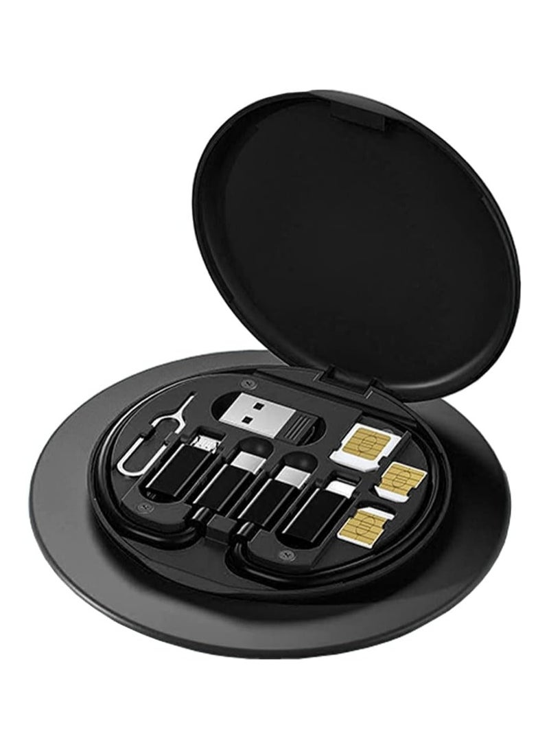 KASTWAVE Usb Cable Conversion Storage Box Multi Type Charging Cable Converter Micro Datatransfer Tool Contains Sim Card Slot Tray Eject Pin Also Used As A Phone Holder Black - Image 1