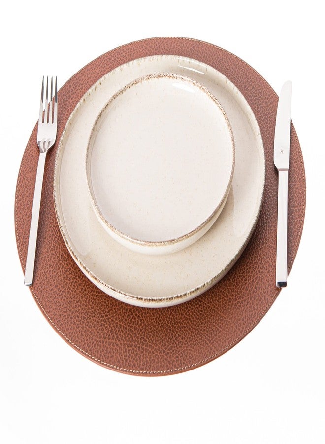 Nikalaz Round Placemats Set (Pack of 4) Recycled Leather Table Mats 15 inches, Kitchen Dining Table Decor by Nikalaz (Dirty Brown) - Image 2