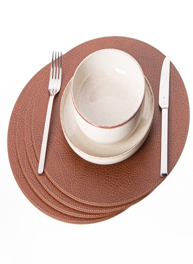 Nikalaz Round Placemats Set (Pack of 4) Recycled Leather Table Mats 15 inches, Kitchen Dining Table Decor by Nikalaz (Dirty Brown) - Image 1