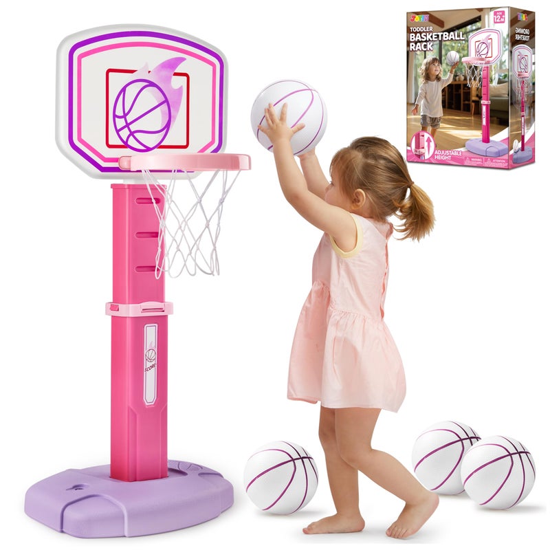 JOYIN Toddler Basketball Hoop Adjustable Basketball Goal with 4 Balls for Kids Indoor Outdoor Play Basketball Arcade Game Christmas Birthday Gift for Boys Girls Age 1 and Up Air Pump Included - Image 2