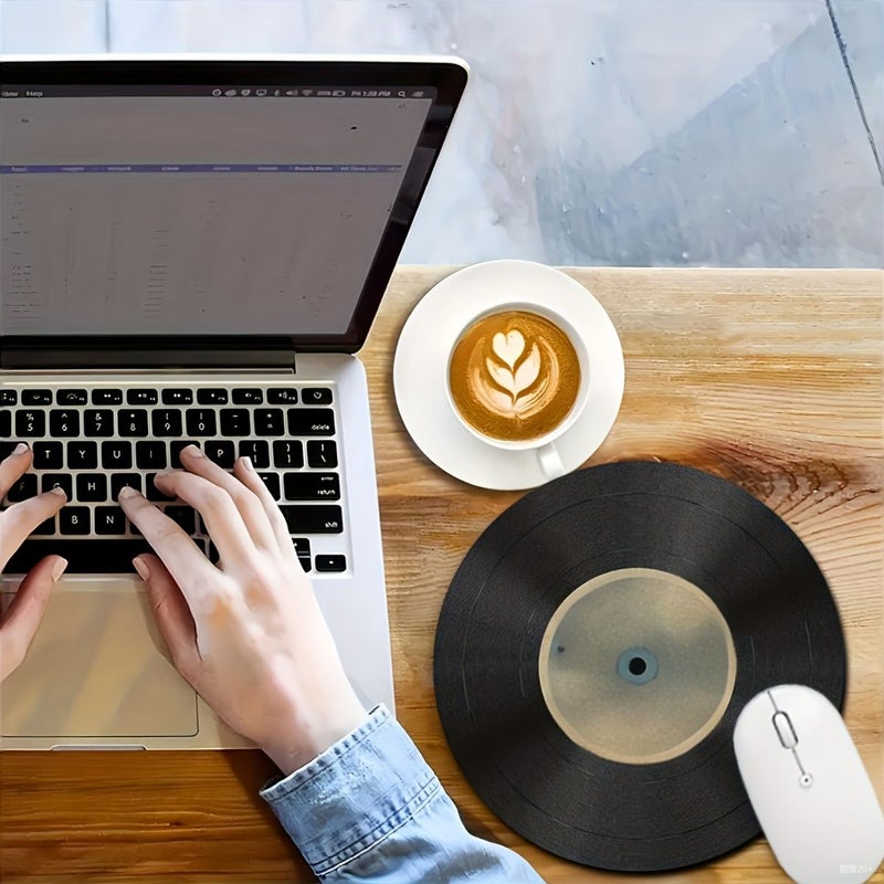 Retro Vinyl Record Mouse Pad Round Non Slip PVC Design Pattern Five - Image 3