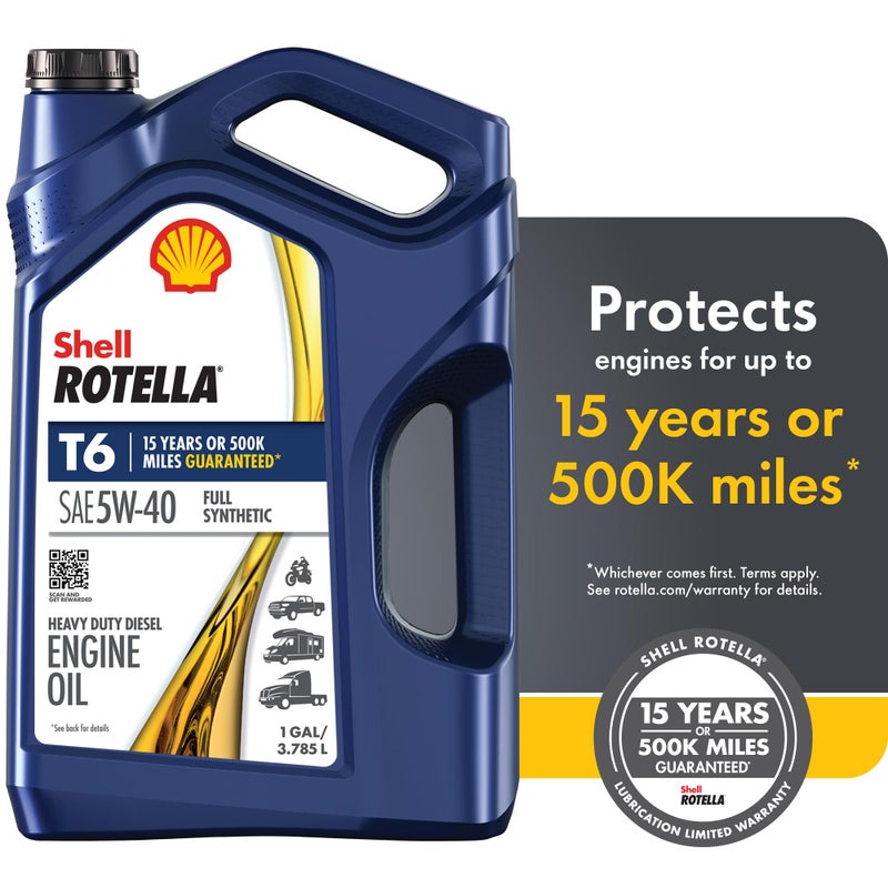 Shell Rotella T6 Full Synthetic 5W-40 Diesel Engine Oil, 1 Gallon - Image 3