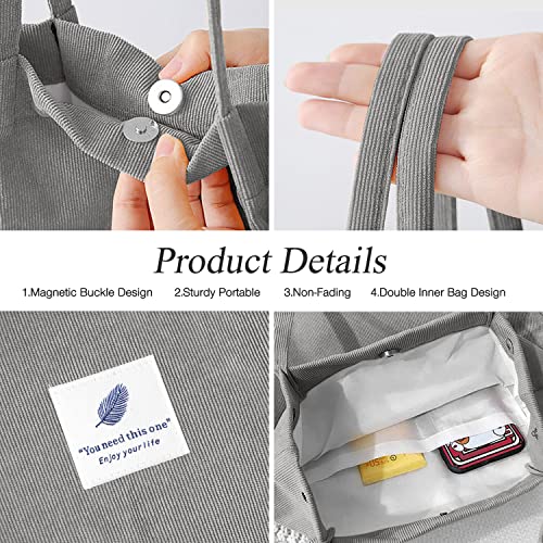 LHMTQVK Corduroy Tote Bags for Women, Large Capacity Corduroy Bag Reusable Grocery Shoulder Bag with Inner Pockets, Dark - Image 4
