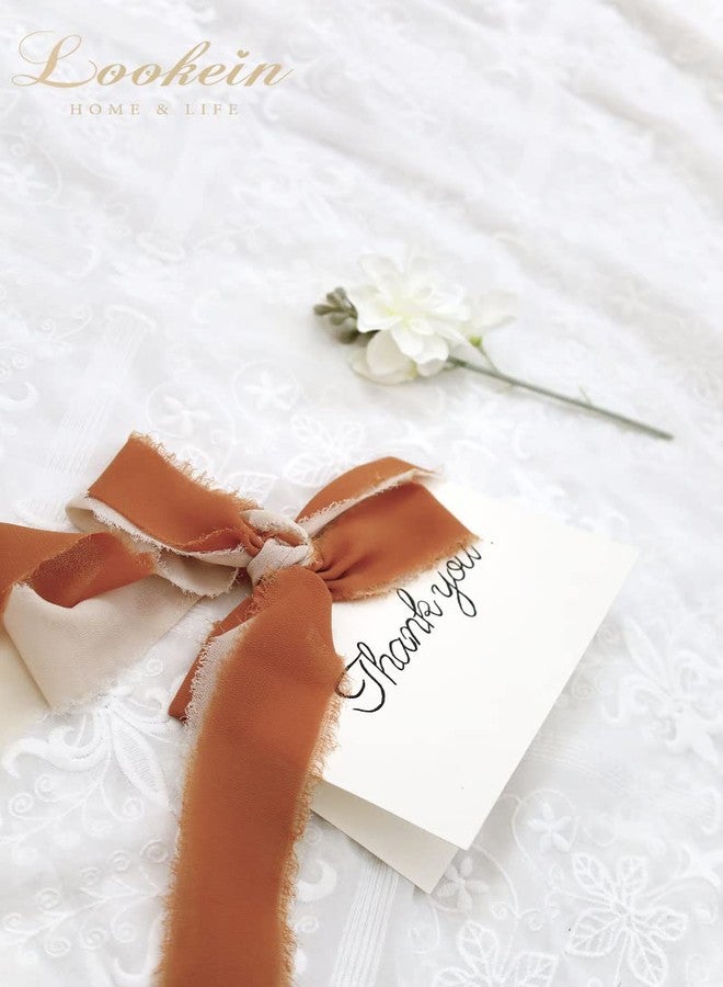 Lookein Handmade 1.5" Chiffon Silk-Like Ribbon Swatch Chart Vintage Frayed Edges Ribbon for Wedding Invitations Bouquets Gift Wrapping Decorations, Boho Terracotta - Image 3