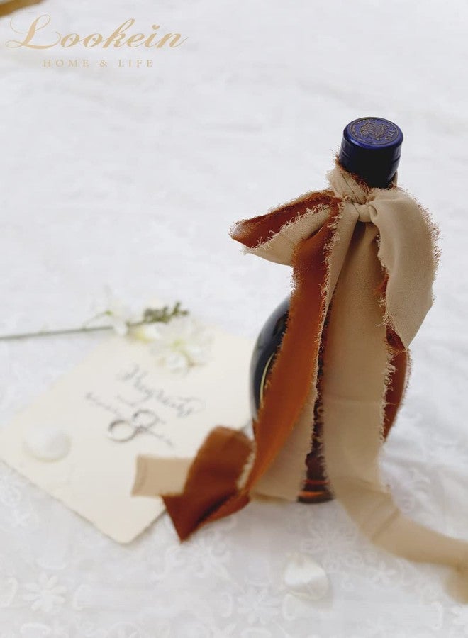 Lookein Handmade 1.5" Chiffon Silk-Like Ribbon Swatch Chart Vintage Frayed Edges Ribbon for Wedding Invitations Bouquets Gift Wrapping Decorations, Boho Terracotta - Image 4