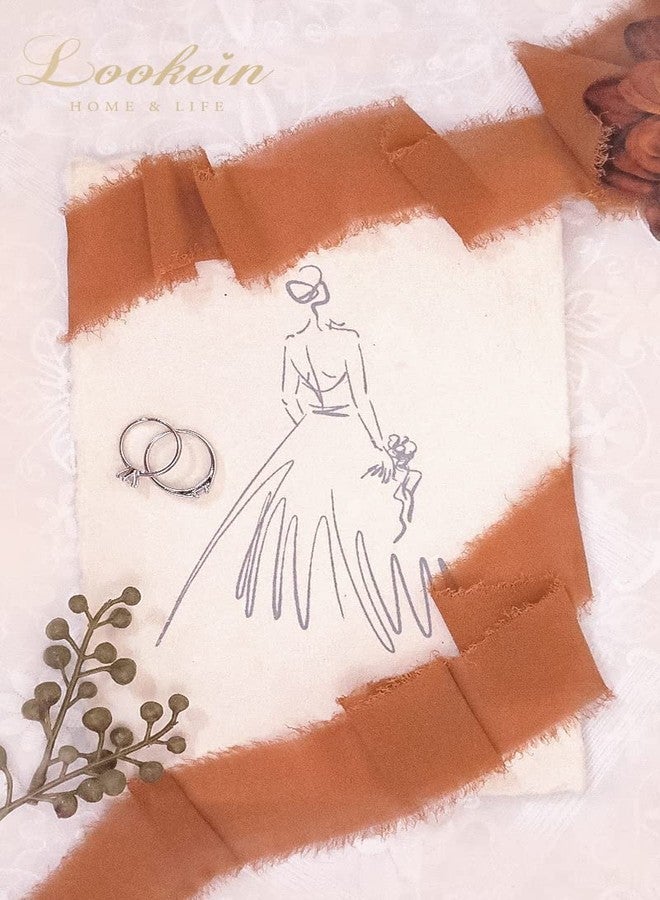 Lookein Handmade 1.5" Chiffon Silk-Like Ribbon Swatch Chart Vintage Frayed Edges Ribbon for Wedding Invitations Bouquets Gift Wrapping Decorations, Boho Terracotta - Image 2