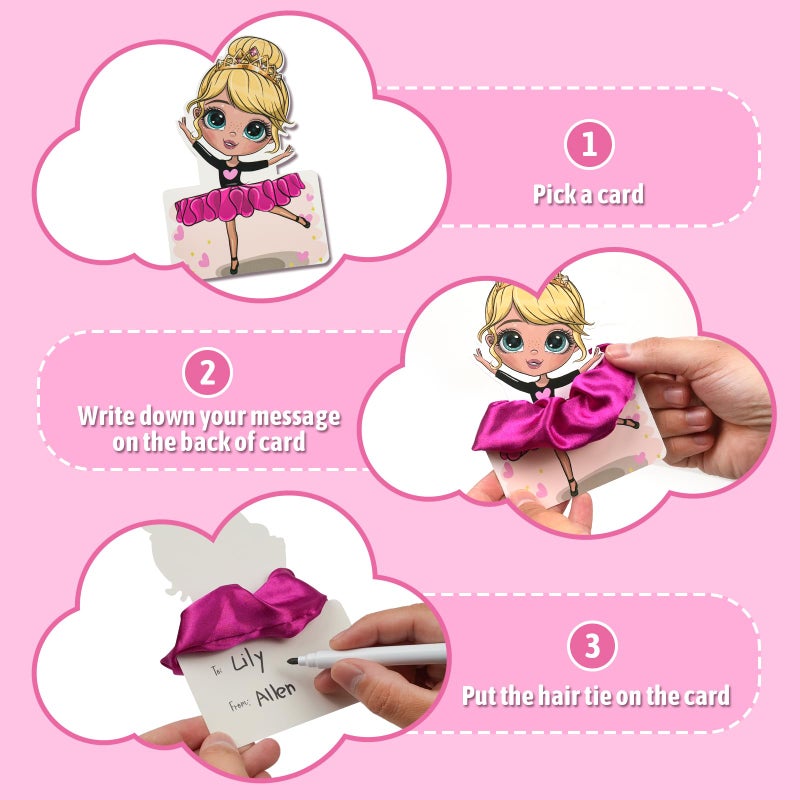 ATFUNSHOP Valentines Day Gifts for Girls 30 PACK Dance Ballet Girl Valentine Cards and Scrunchies, Exchange Classroom Gift for Students, Ballerina Rave Trinkets for Kids, Girl Birthday Return Gifts - Image 4