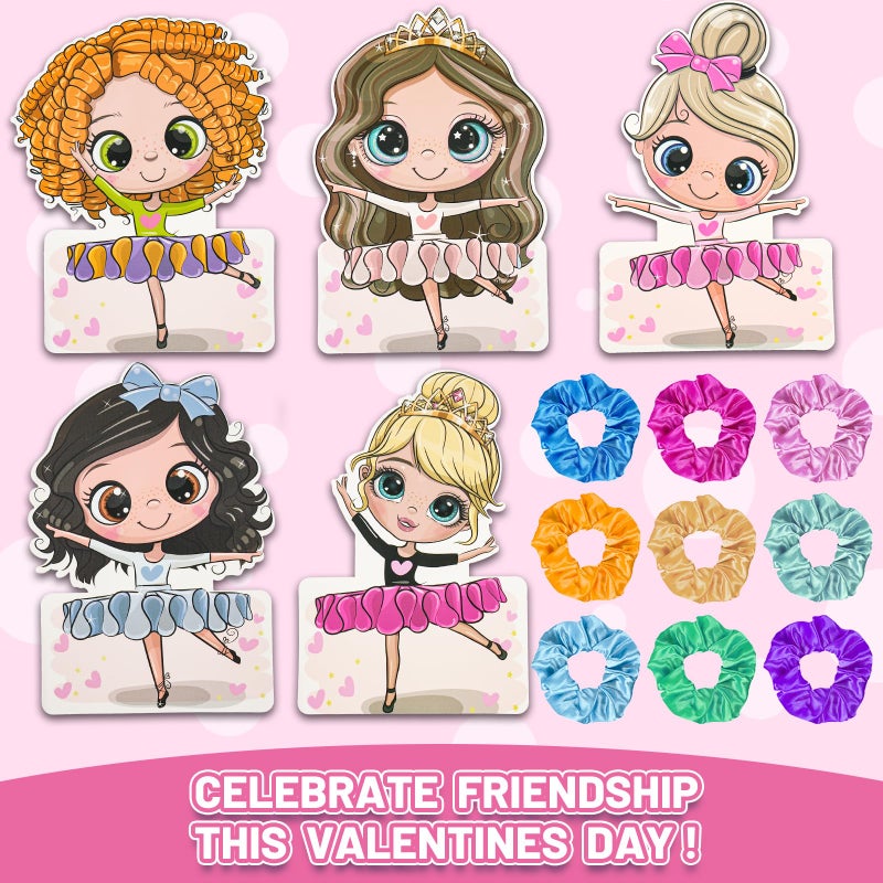 ATFUNSHOP Valentines Day Gifts for Girls 30 PACK Dance Ballet Girl Valentine Cards and Scrunchies, Exchange Classroom Gift for Students, Ballerina Rave Trinkets for Kids, Girl Birthday Return Gifts - Image 3