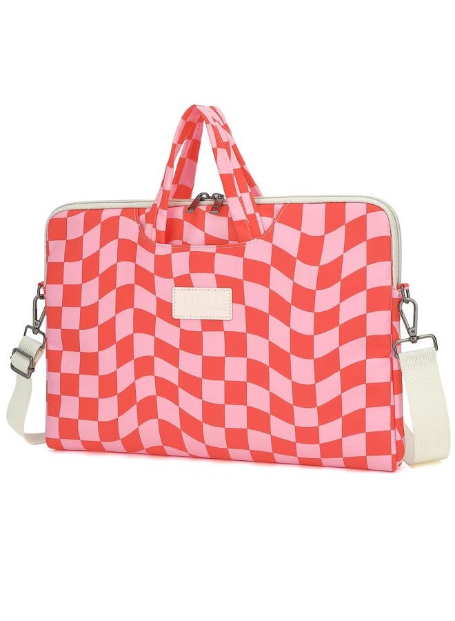 DACHEE Laptop Shoulder Bag for 15 Inch/15.6 Inch Macbook Pro (Pink Checker Shoulder, 15 inch/15.6 inch) - Image 1