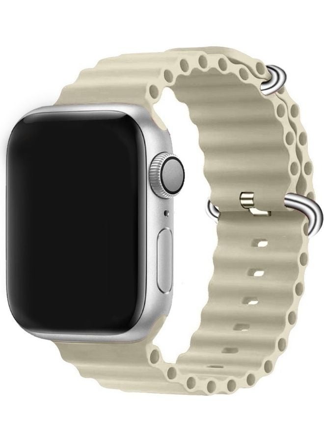 Apple Watch Ocean Band 49mm 45mm 44mm 42mm Soft Silicone Loop Strap for iWatch Series Ultra/8/7/SE/6/5/4/3/2/1 Beige - Image 1