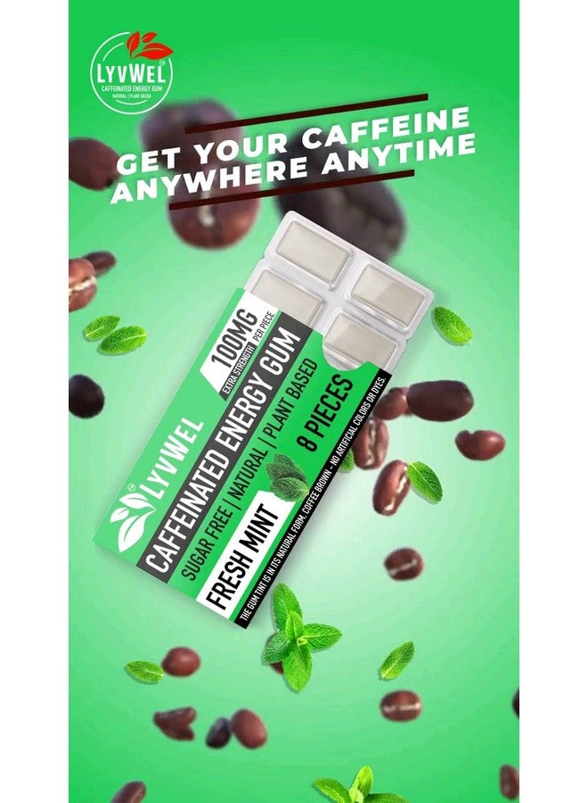 LyvWel LyvWel Energy Gum | 100mg Caffeine per gem | All Natural | Sugar-Free Pre-Workout Boost: Your Essential Energy Supplement to Stay Awake- 3 Pack (Mint)  - Image 4