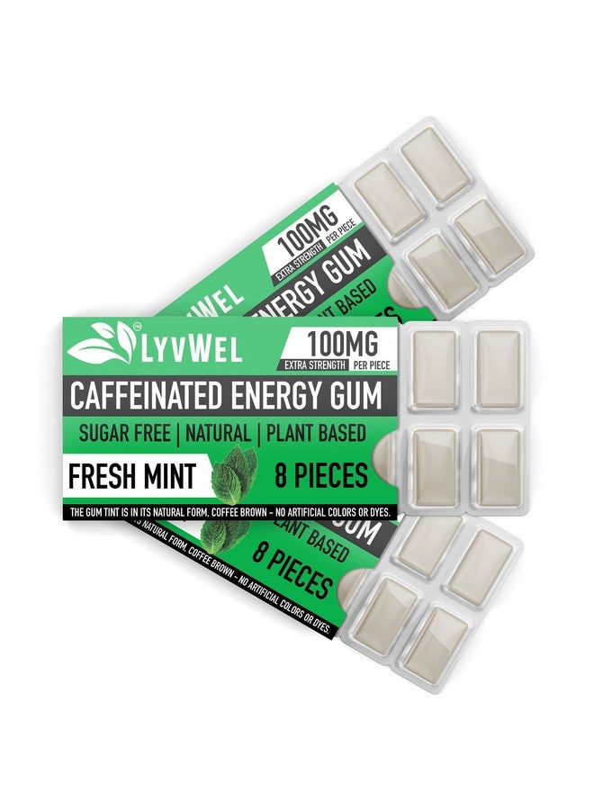 LyvWel LyvWel Energy Gum | 100mg Caffeine per gem | All Natural | Sugar-Free Pre-Workout Boost: Your Essential Energy Supplement to Stay Awake- 3 Pack (Mint)  - Image 1