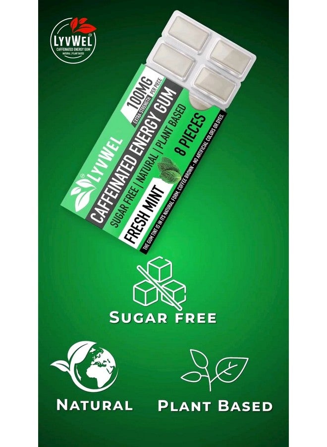 LyvWel LyvWel Energy Gum | 100mg Caffeine per gem | All Natural | Sugar-Free Pre-Workout Boost: Your Essential Energy Supplement to Stay Awake- 3 Pack (Mint)  - Image 5