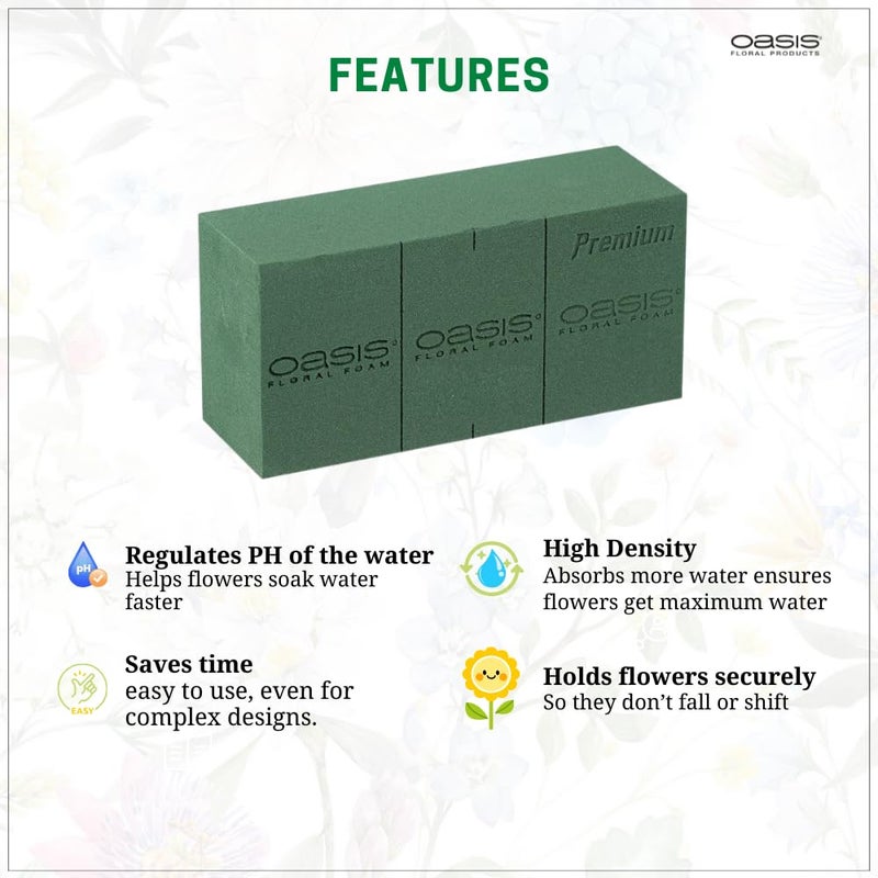 Oasis Pack of 4 Premium Floral Foam Bricks | Green Florist Foam Blocks for Flower Arrangements in Home Décor, Weddings, Events, Festivals & More | Size 9 x 3 x 4 Inches - Image 4