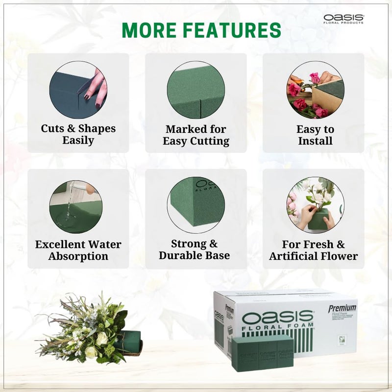 Oasis Pack of 4 Premium Floral Foam Bricks | Green Florist Foam Blocks for Flower Arrangements in Home Décor, Weddings, Events, Festivals & More | Size 9 x 3 x 4 Inches - Image 5