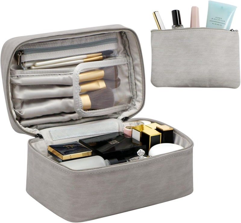 Makeup Bag Organizer Bag, Large Capacity Cosmetic Bags for Women, Travel Cosmetic Bag Makeup with Handle, Waterproof Protable Organizer Bag Makeup Bags for Women Girls, Gray, 1 Pcs - Image 3