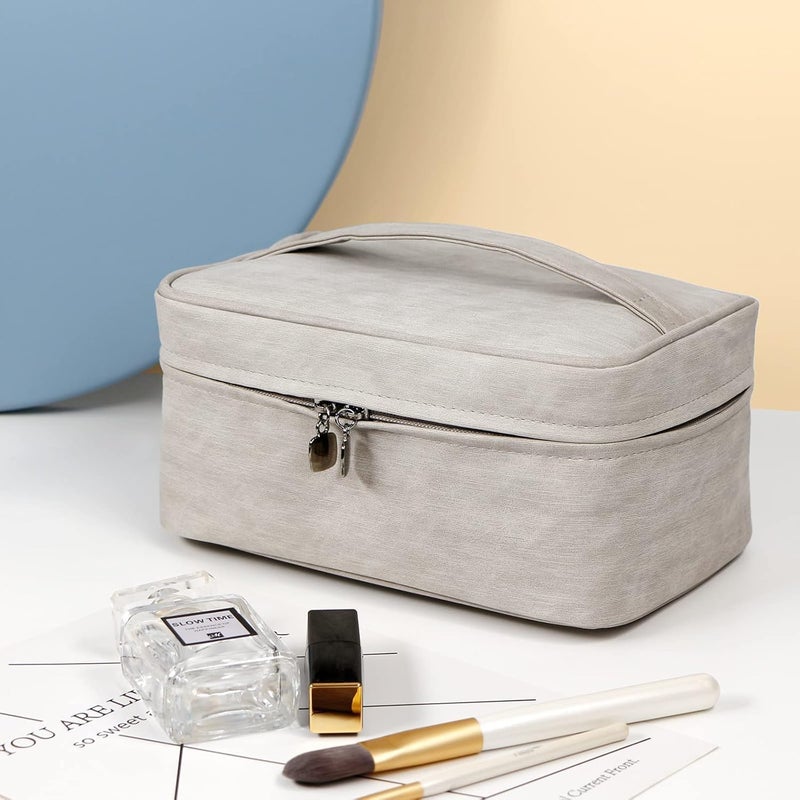 Makeup Bag Organizer Bag, Large Capacity Cosmetic Bags for Women, Travel Cosmetic Bag Makeup with Handle, Waterproof Protable Organizer Bag Makeup Bags for Women Girls, Gray, 1 Pcs - Image 5