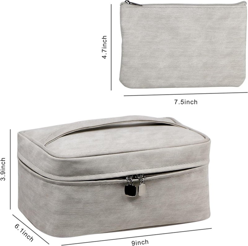 Makeup Bag Organizer Bag, Large Capacity Cosmetic Bags for Women, Travel Cosmetic Bag Makeup with Handle, Waterproof Protable Organizer Bag Makeup Bags for Women Girls, Gray, 1 Pcs - Image 2