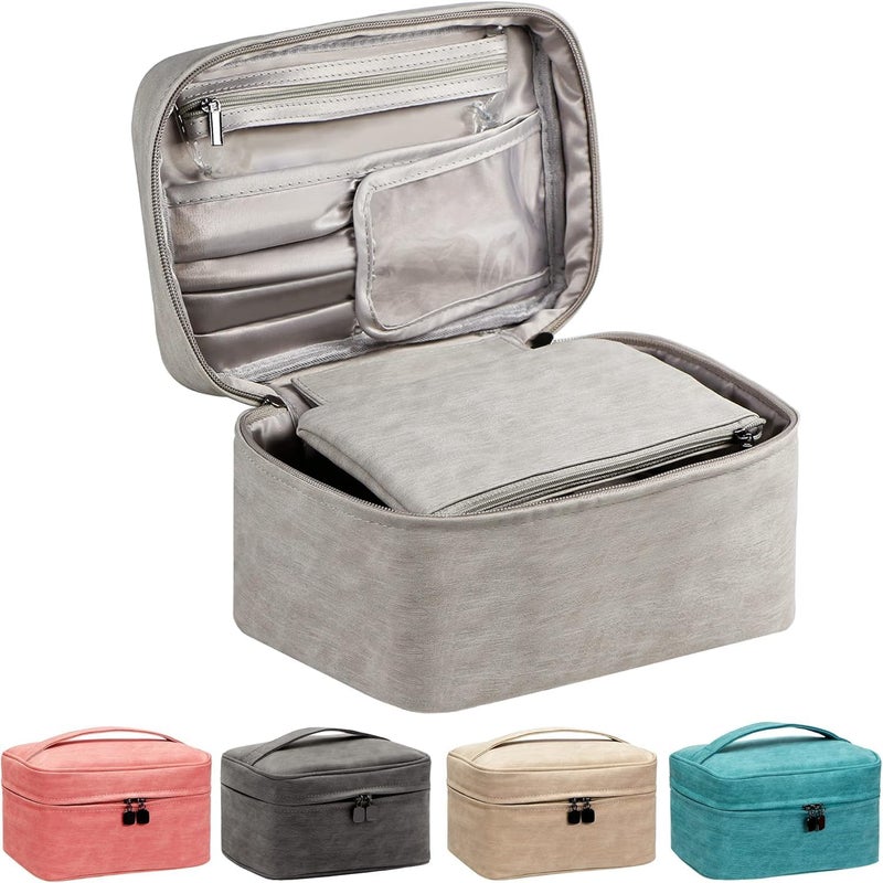 Makeup Bag Organizer Bag, Large Capacity Cosmetic Bags for Women, Travel Cosmetic Bag Makeup with Handle, Waterproof Protable Organizer Bag Makeup Bags for Women Girls, Gray, 1 Pcs - Image 1