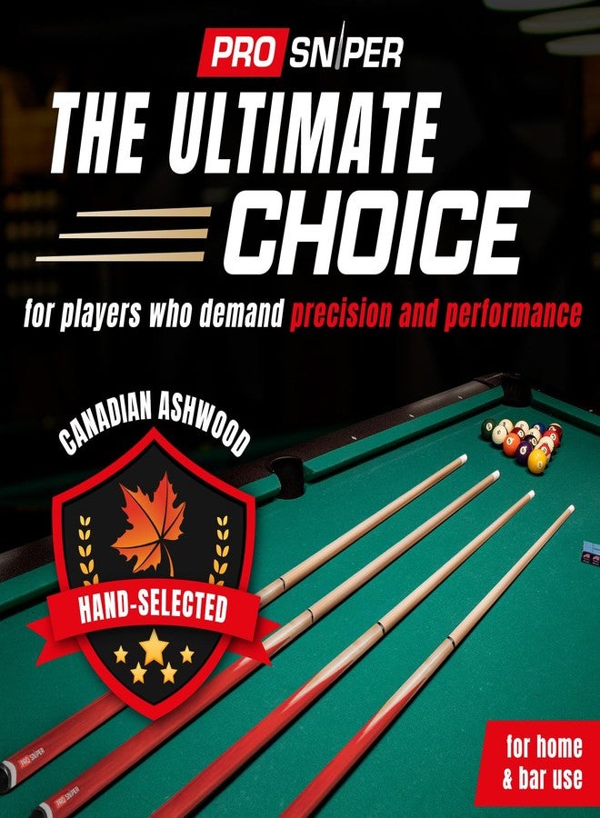 Prosniper Premium Pool Sticks Set of 4 | 58-Inch, 19-Oz Canadian Ashwood Pool Cue with Low-Deflection Shaft & 4 Extra Chalks | Pro-Grade Billiard Cue for Home & Bar Play - Red - Image 2