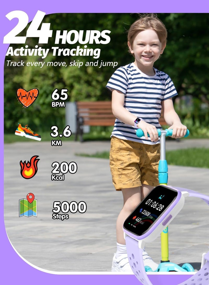Verci Kids Smart Watch with Sleep Mode, 20 Sports Modes, 5 Games and Pedometer - Fun Birthday Gifts for 4-16 Year-Olds(Purple)  - Image 3