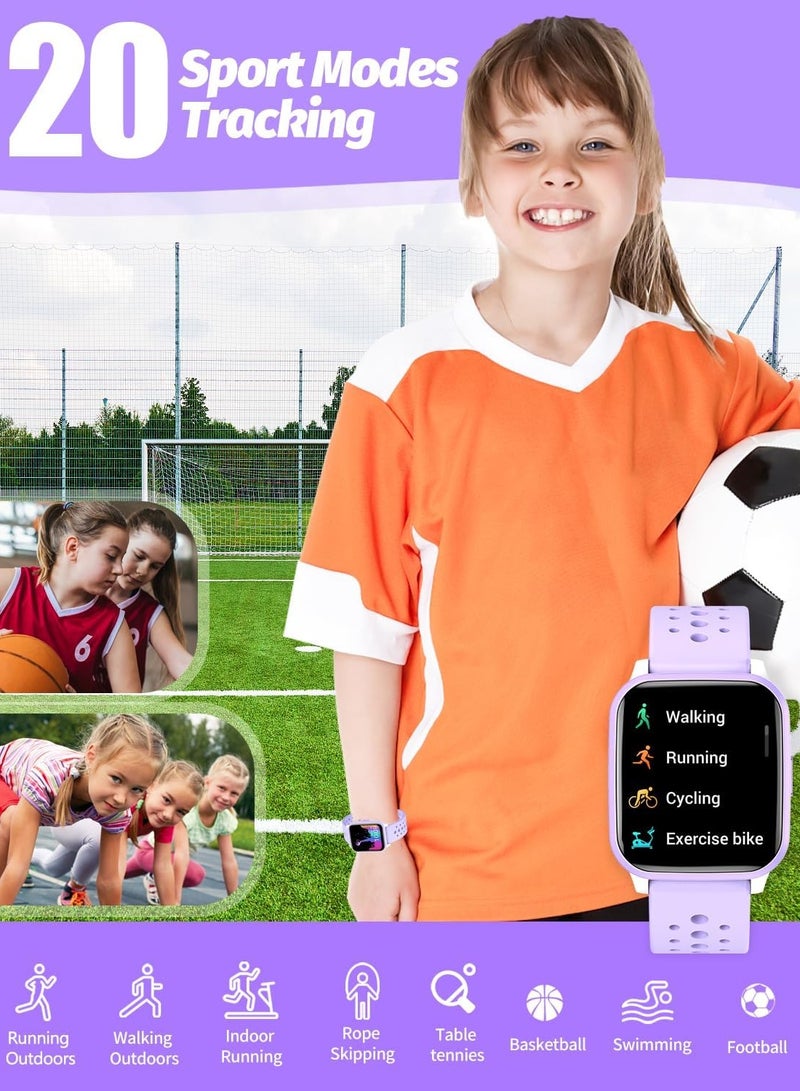 Verci Kids Smart Watch with Sleep Mode, 20 Sports Modes, 5 Games and Pedometer - Fun Birthday Gifts for 4-16 Year-Olds(Purple)  - Image 4