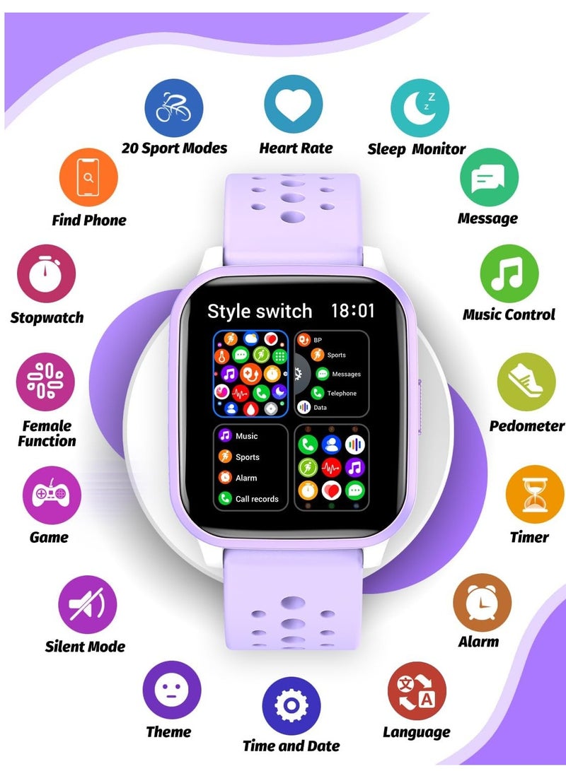 Verci Kids Smart Watch with Sleep Mode, 20 Sports Modes, 5 Games and Pedometer - Fun Birthday Gifts for 4-16 Year-Olds(Purple)  - Image 2
