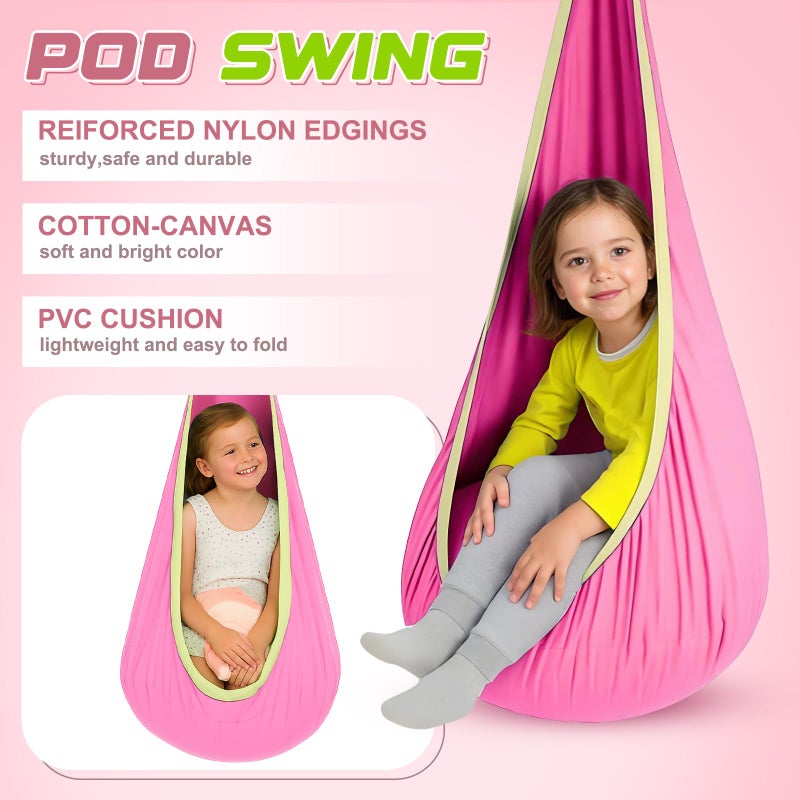 Lingvee Swing Stand Frame with Sensory Pod Chair and Swings Set Kid Heavy-Duty Metal Swing Frame Hammock Chair Stand Tree Saucer Sensory Round for Kids Adult Indoor Outdoor Backyard Park(Pink) - Image 3