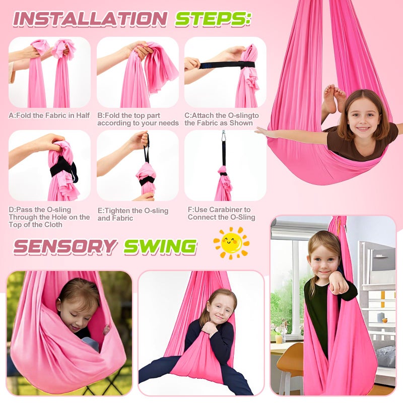 Lingvee Swing Stand Frame with Sensory Pod Chair and Swings Set Kid Heavy-Duty Metal Swing Frame Hammock Chair Stand Tree Saucer Sensory Round for Kids Adult Indoor Outdoor Backyard Park(Pink) - Image 4