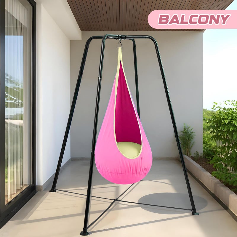Lingvee Swing Stand Frame with Sensory Pod Chair and Swings Set Kid Heavy-Duty Metal Swing Frame Hammock Chair Stand Tree Saucer Sensory Round for Kids Adult Indoor Outdoor Backyard Park(Pink) - Image 5