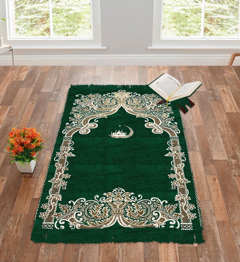 KETOSTICS Chenille Soft Prayer Mat Foldable 4X2 Feet (Green Moon, Rectangular) - Image 1