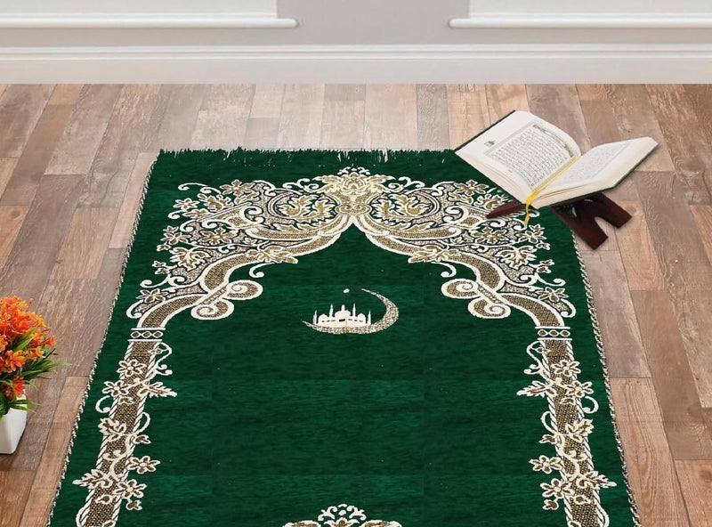 KETOSTICS Chenille Soft Prayer Mat Foldable 4X2 Feet (Green Moon, Rectangular) - Image 3