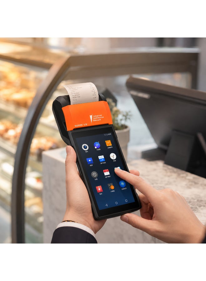 SUNMI Renewed - V2 POS Terminal with Receipt Printer, Speaker, Camera and Barcode Scanner All in One Handheld PDA Printer, Android 7.1 System, Support 4G, WiFi and Bluetooth One Sizecm black - Image 5