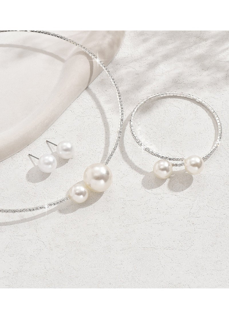 أوليس فيرس  مجموعة مجوهرات عرس أنيقة من الفصوص البراقة واللآلئ الاصطناعية: قلادة طوق وأقراط وسوار لحفلات الزفاف والمناسبات والهدايا - Image 4